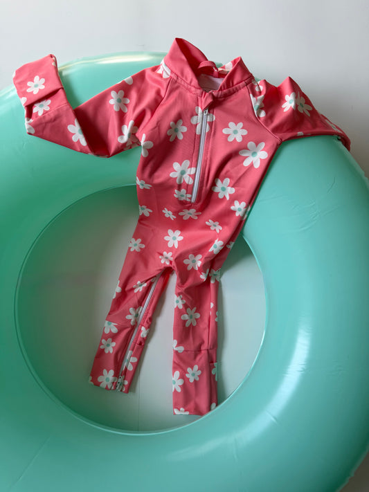Daisy Bubby Beachwear Full Coverage Sunsuit Swimsuit - Pink