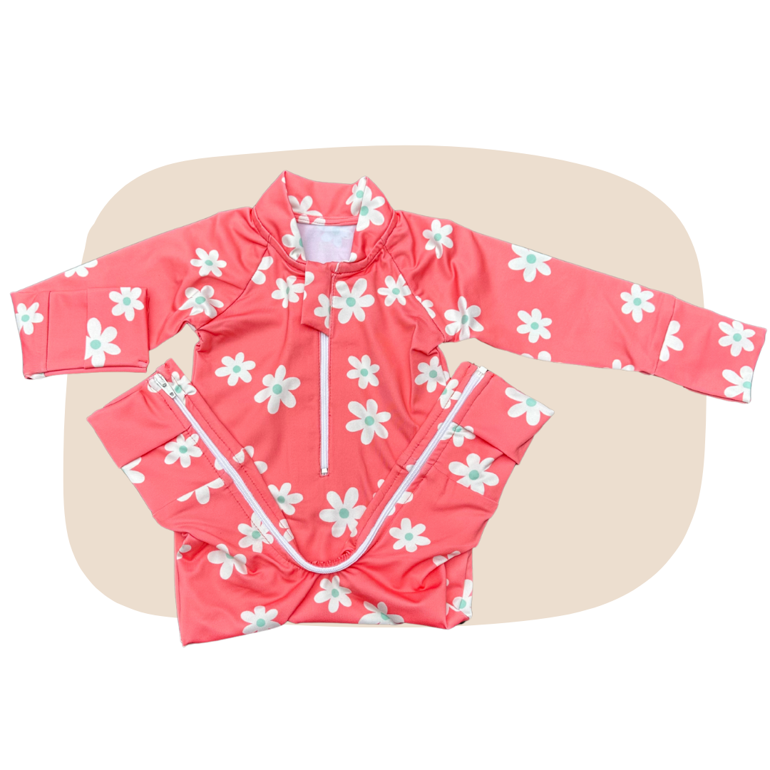 Daisy Bubby Beachwear Full Coverage Sunsuit Swimsuit - Pink