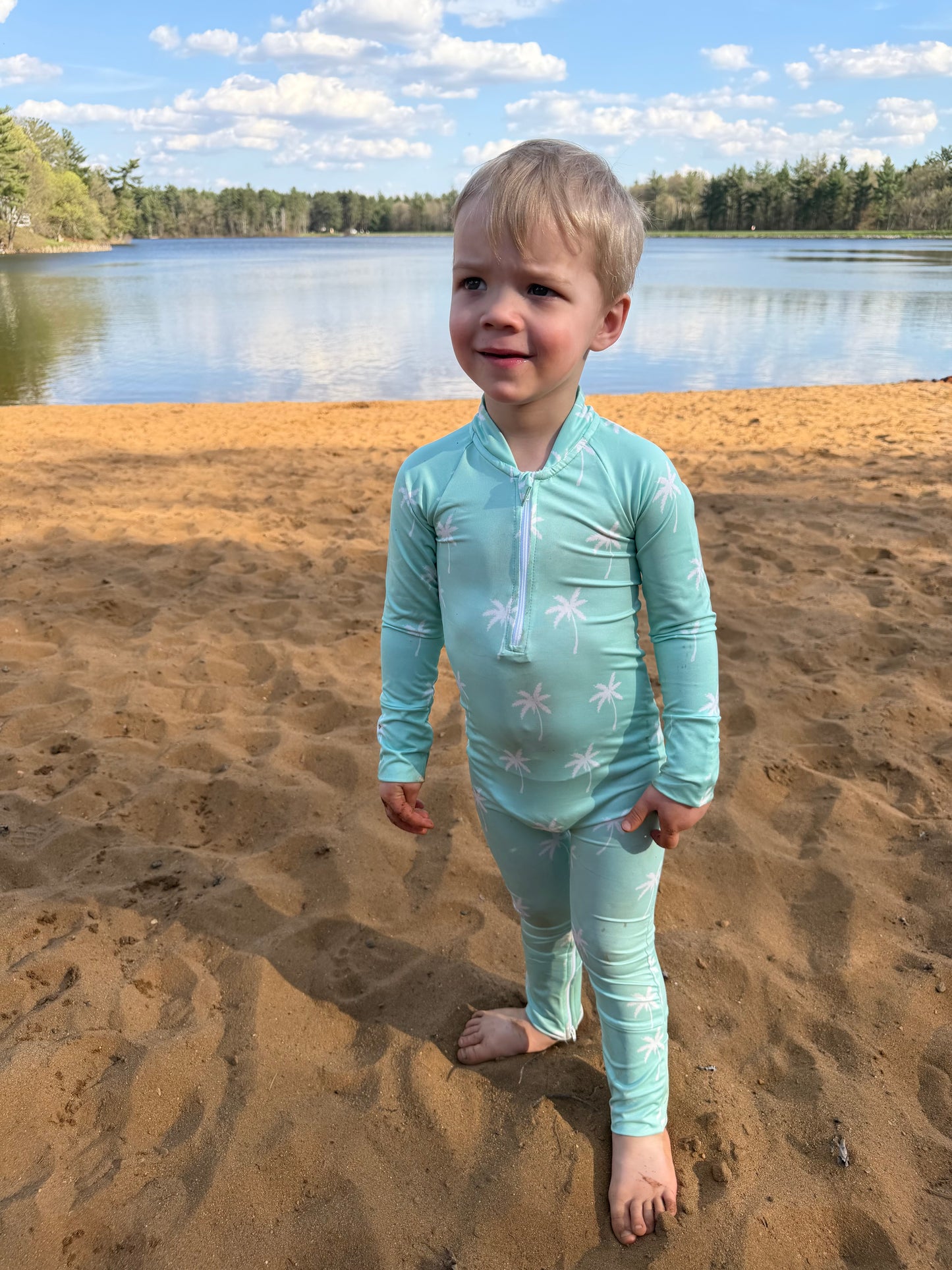 Palmy Bubby Beachwear Full Coverage Sunsuit Swimsuit - Green